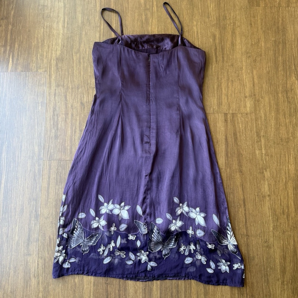 Vtg Y2K Purple Slip Dress Small Mini Sheer Butterfly Ethereal Moody Floral Fairy - Picture 6 of 12